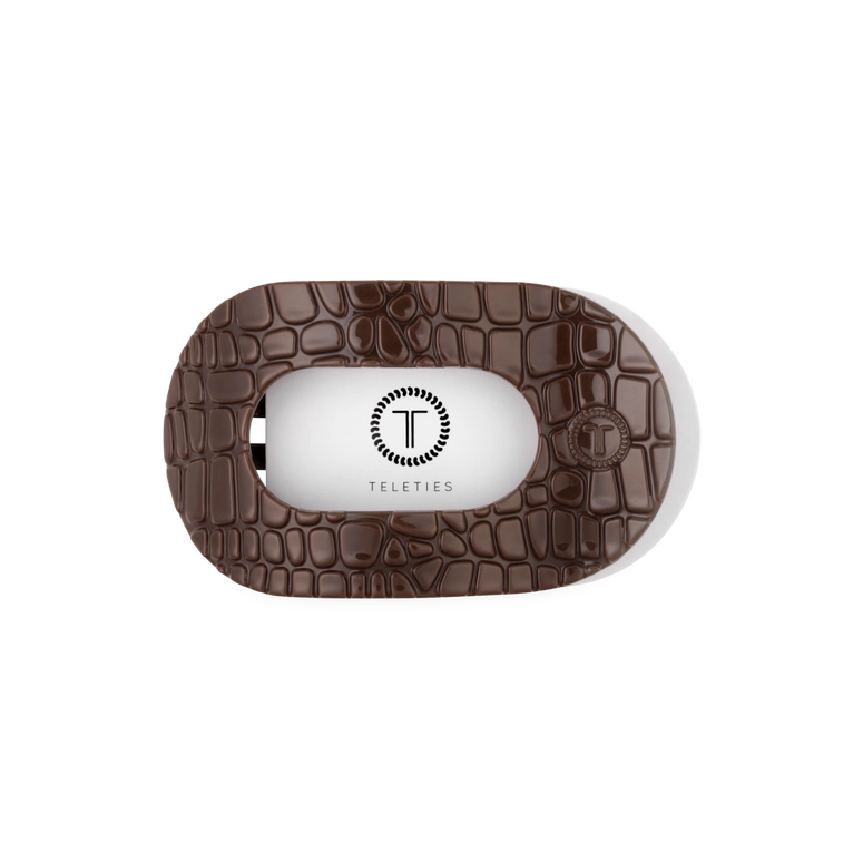Teleties Brown Crocodile | Medium | Flat Round Hair Clip