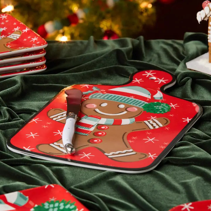 Certified International Christmas Whimsy Gingerbread Cheese Board and Knife Gift