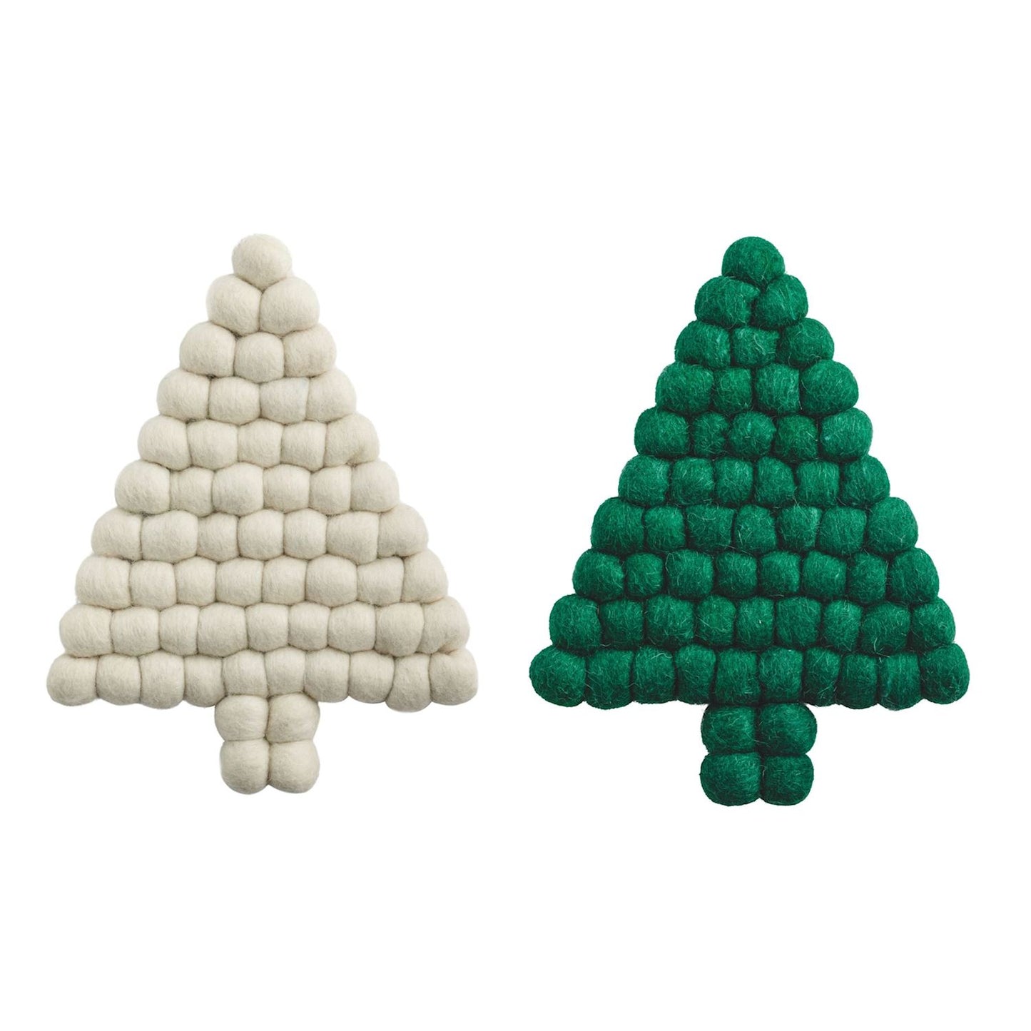 MUD PIE GREEN CHRISTMAS FELTED POM TRIVET