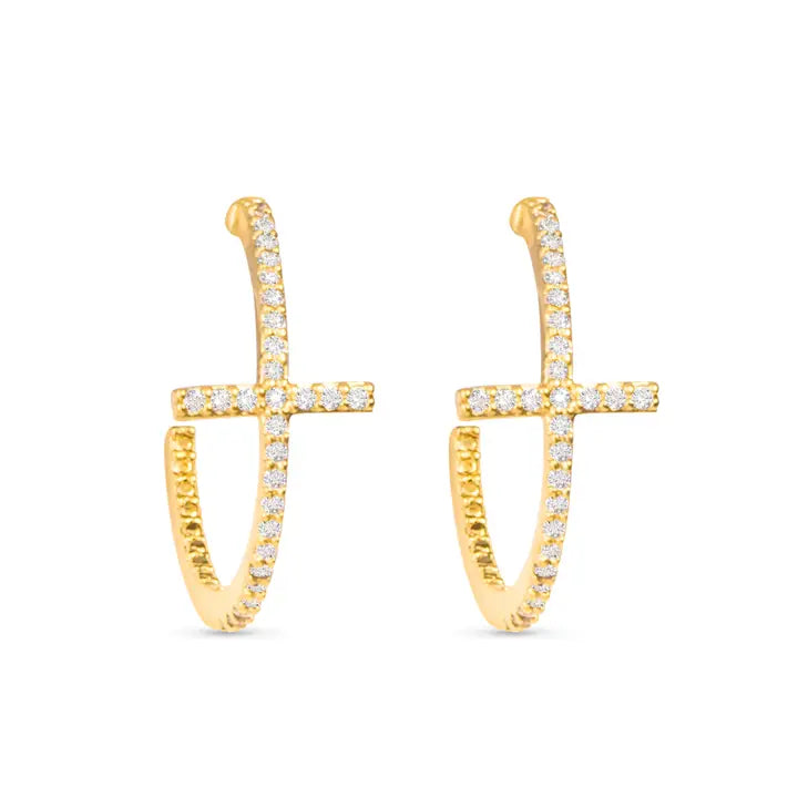Amanda Blu Cz Cross Hoop Earrings - Gold