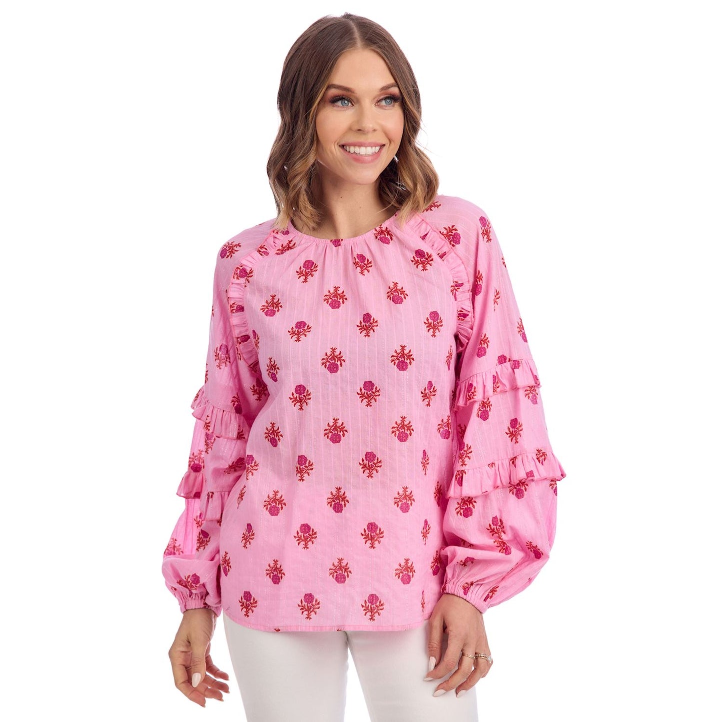 MUD PIE PINK TRENTON PRINTED TOP