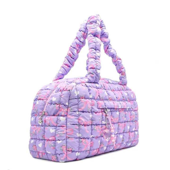 OMG Accessories Quilted Scrunchies Floral Bow Printed Medium Duffle Bag