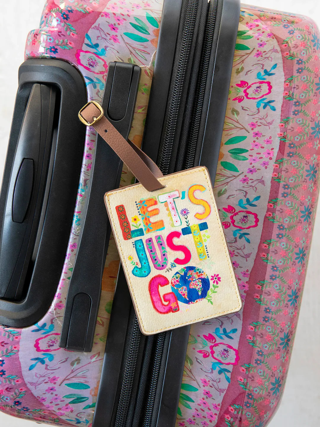 Natural Life Travel Happy Luggage Tag-Let's Just Go