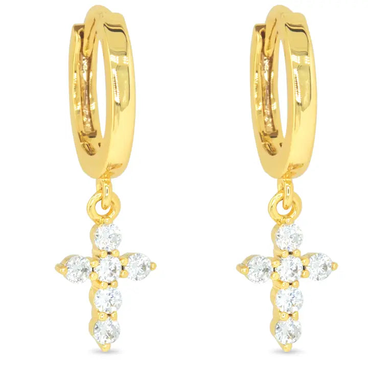 Amanda Blu Gold Cz Mini Cross Hoop Earrings