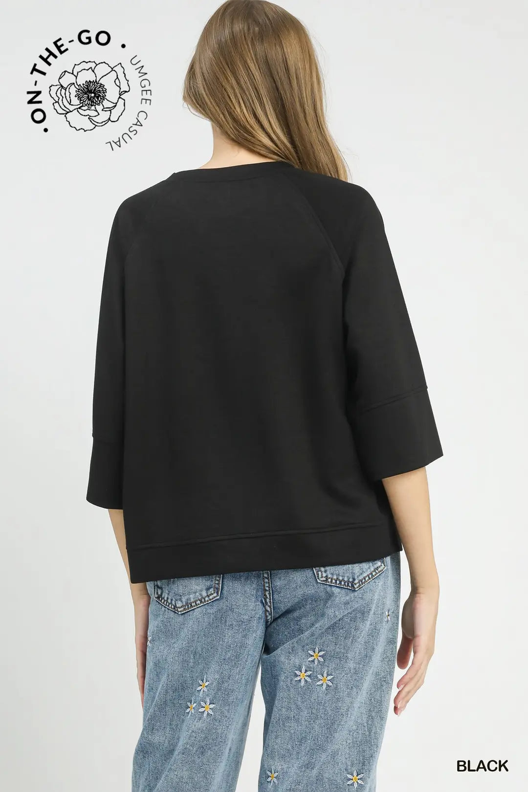 Umgee 3/4 Raglan Sleeve Top-Black