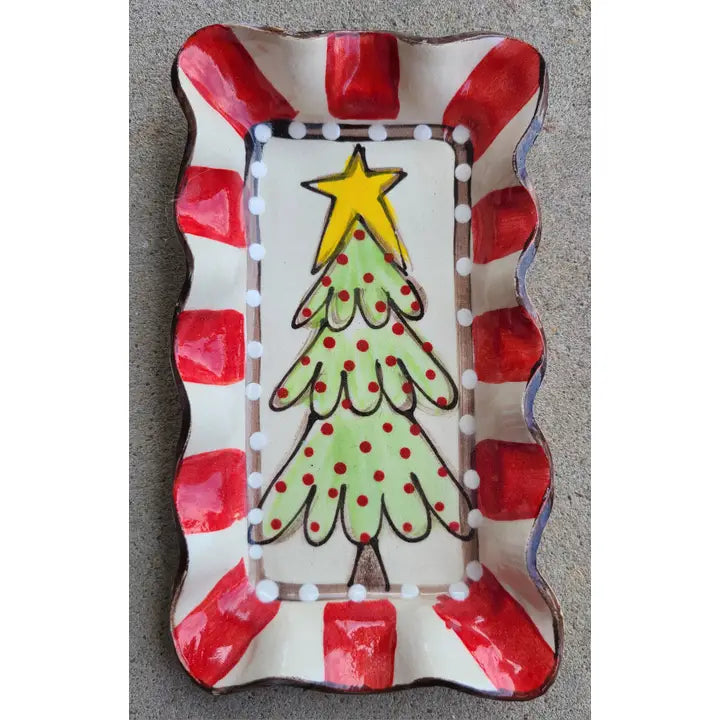 Heartfelt Traditions Small Rectangle Plate (Rw Tree Red Dots)