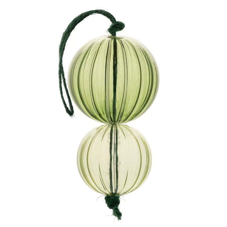 KARMA HANGING DOUBLE ORB GREEN GLASS ORNAMENT