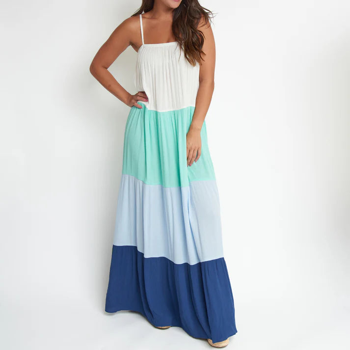 ELSIE & ZOEY Amryn Color Block Tiered Maxi Dress-Future Dusk