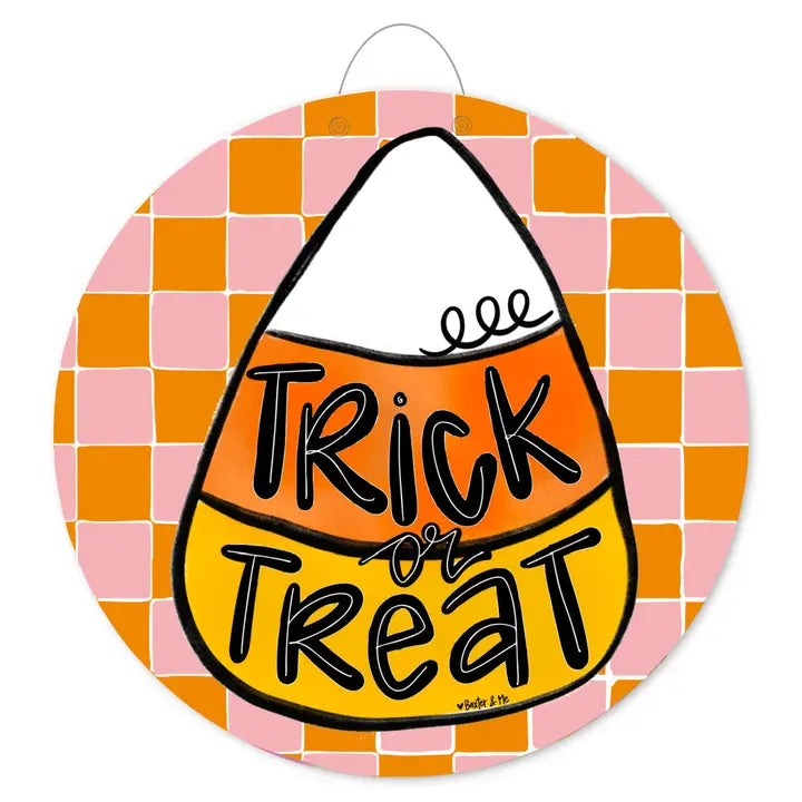 Baxter & Me Trick or Treat Candy Corn Door Hanger