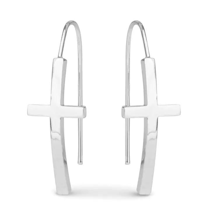 Amanda Blu Silver Maria Polished Cross Drop Earrings
