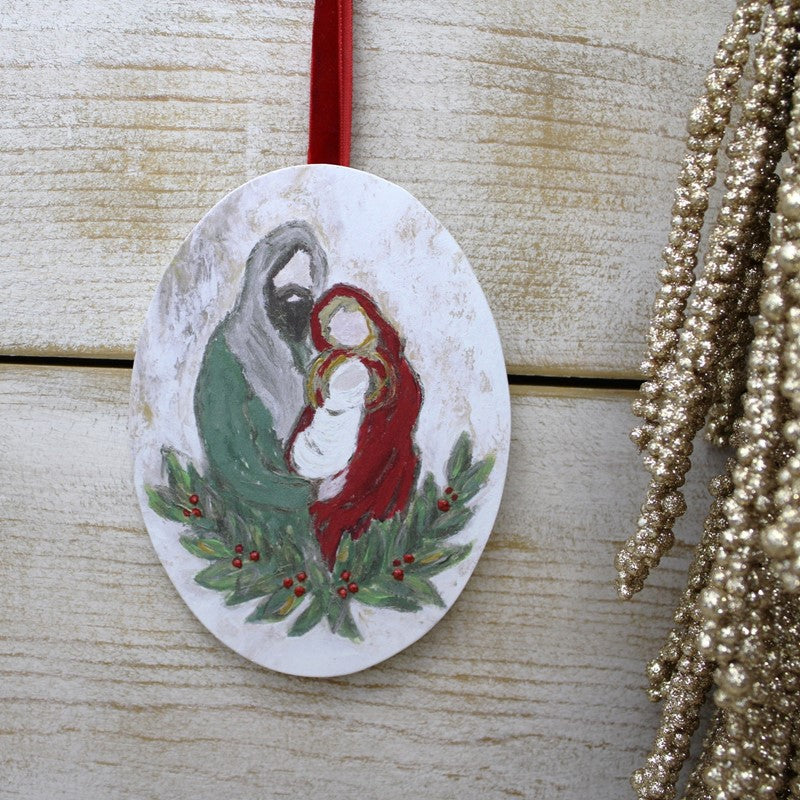 Trade Cie Oval MDF Ornament, Jewel Tone Holy Family