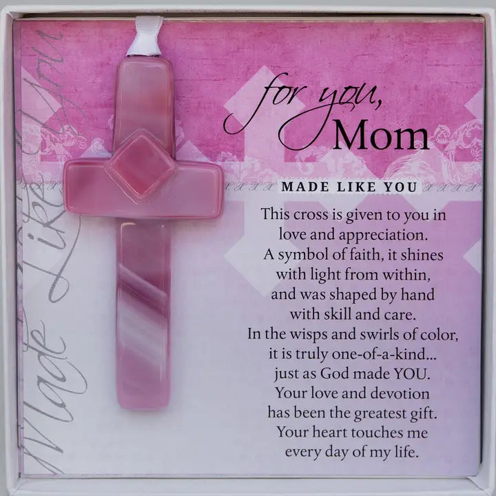 Mom Gift USA Handmade Glass Cross Christian Gift