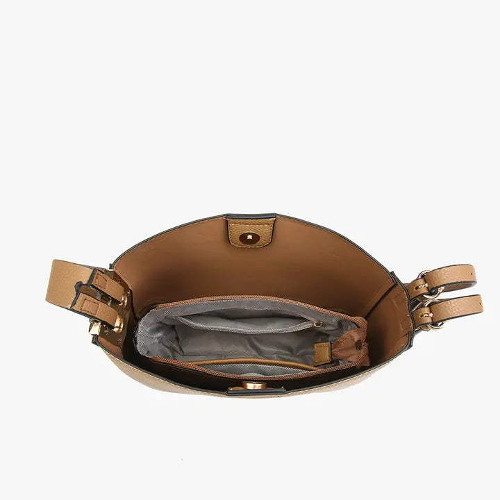 Jen & Co. Poppy Paneled Crossbody/Shoulder Bag-Tan