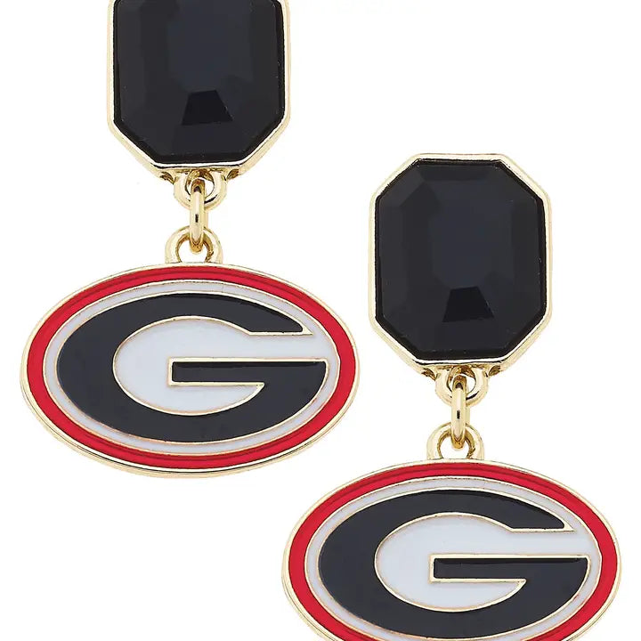 Canvas Style Georgia Bulldogs Rhinestone Enamel Logo Earrings