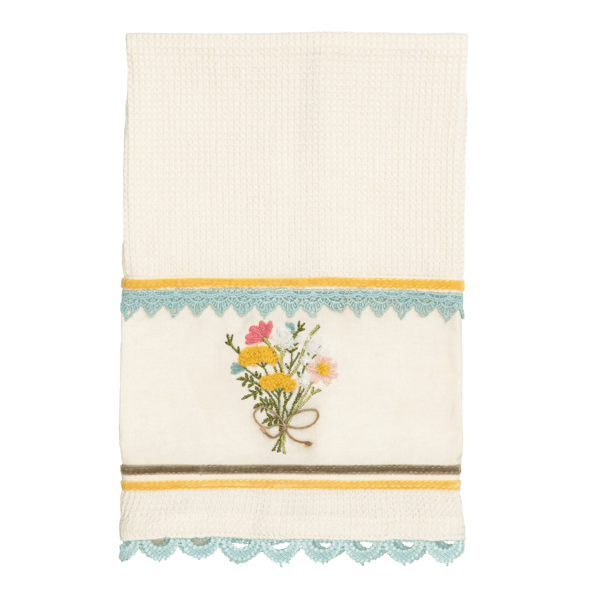 MUD PIE YELLOW FLOWER EMBROIDERED TOWEL