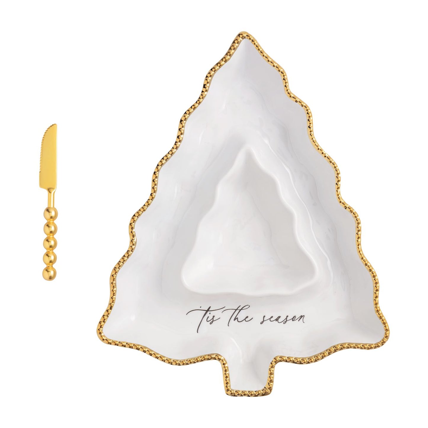 MUD PIE GOLD EDGE TREE CHIP & DIP SET