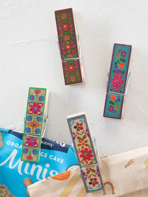 Natural Life Happy Clips, Set of 4-Multicolored Floral