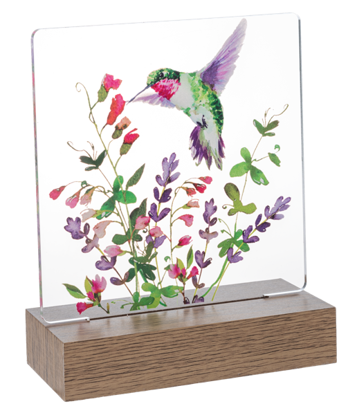 LED Light Up Cardinal & Hummingbird w/Flowers Tabletop Figurines