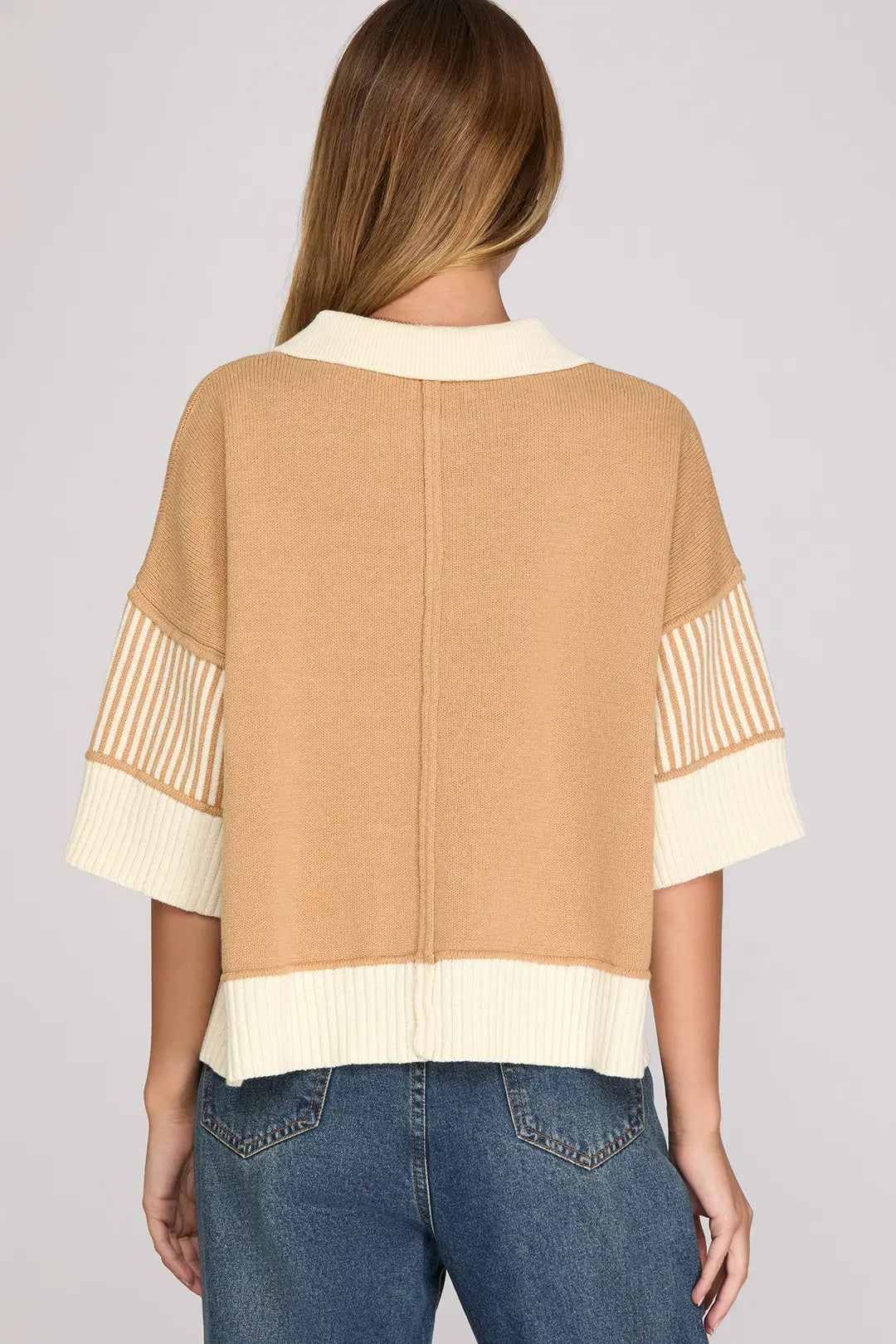 SHE + SKY HALF SLEEVE SWEATER TOP