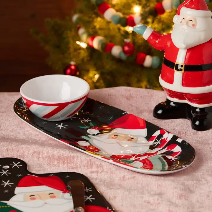 Certified International Christmas Whimsy Santa Melamine Tray and Bowl Gift