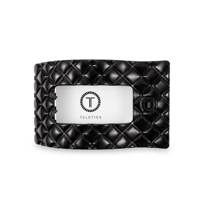 Teleties Flat Rectangle Hair Clip | Medium | Jet Black Quilted