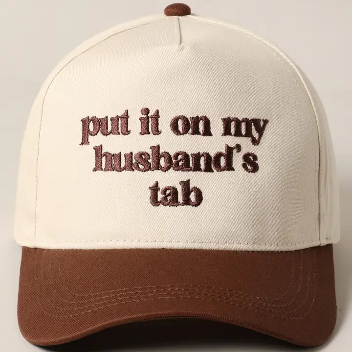 Put It On My Husband's Tab Embroidery Canvas Cap-Brown