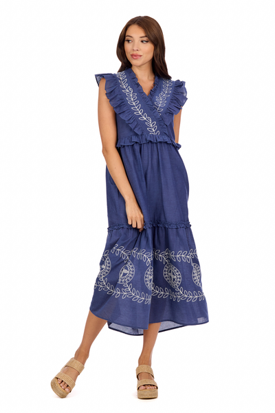MUD PIE RADFORD EMBROIDERED MIDI DRESS