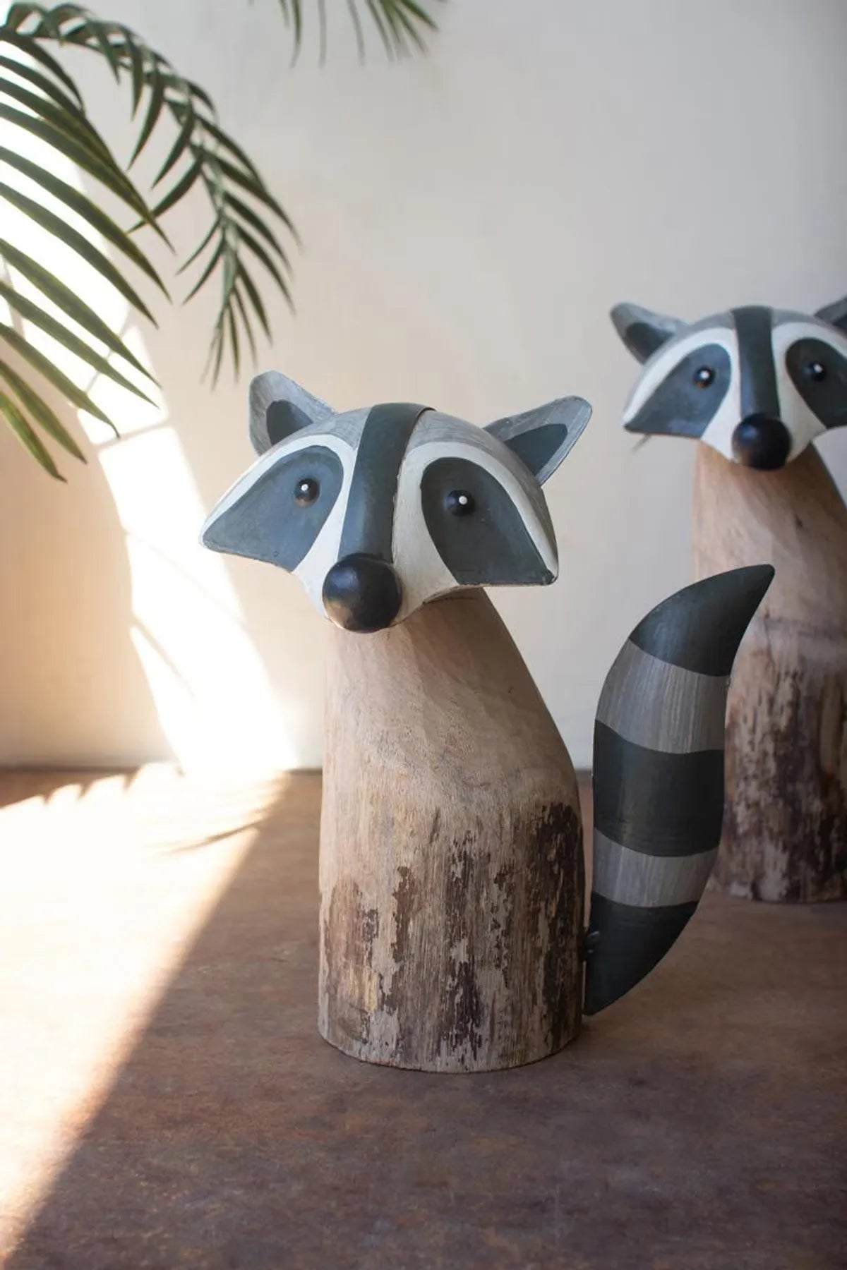 Kalalou Recycled Wood and Iron Raccoons