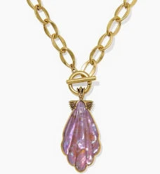 KENDRA SCOTT ALEXA STATEMENT NECKLACE VINTAGE GOLD PURPLE IRIDESCENT ABALONE ILLUSION
