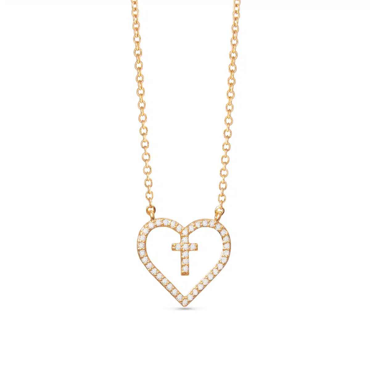 AMANDA BLU GOLD HEART WITH INSET CROSS NECKLACE – GOLD