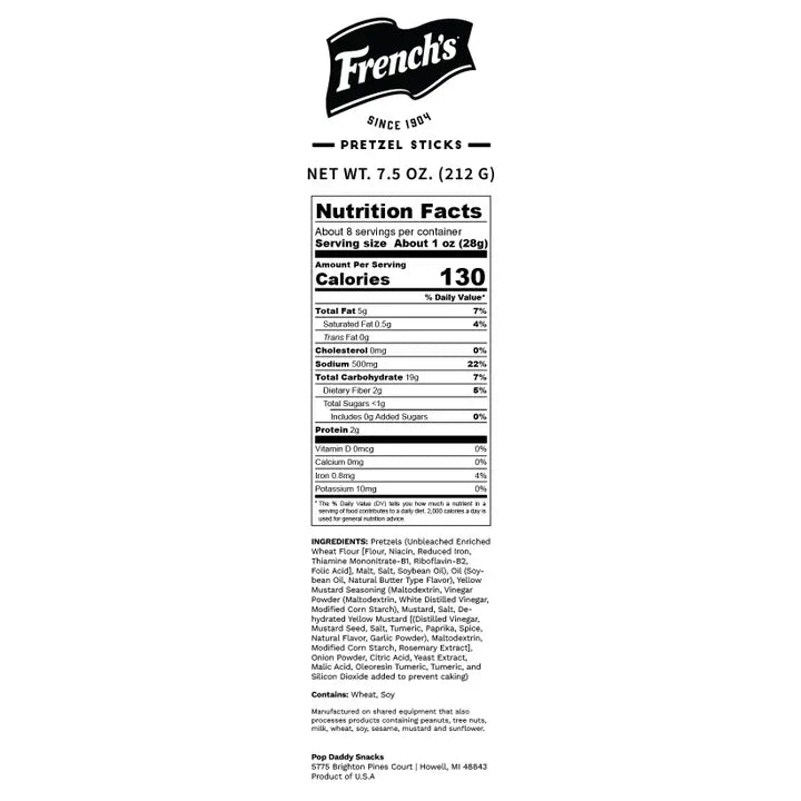 Pop Daddy Snacks Seasoned Pretzels - 7.5oz - French's Mustard