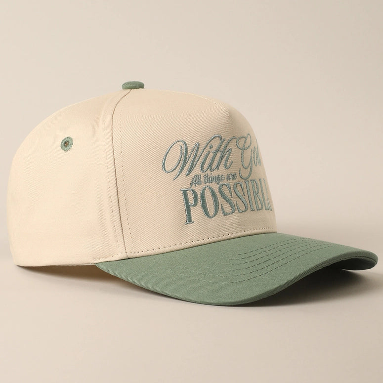 With God All Possible Embroidery Baseball Cap-Sage