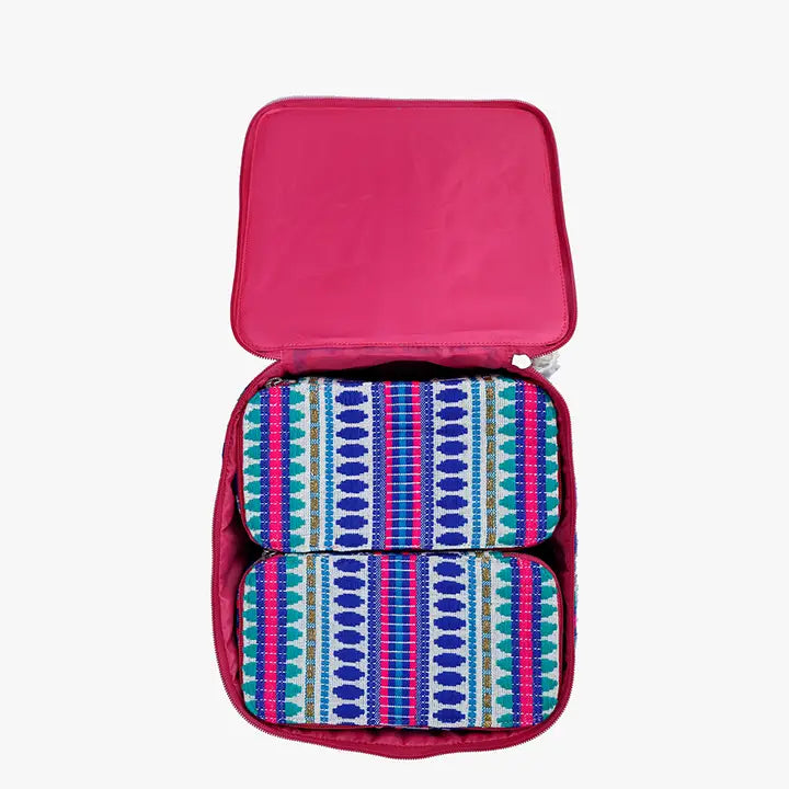 Jen & Co. Cotton Multi-Pouch Cosmetic Set-Navy/Pink