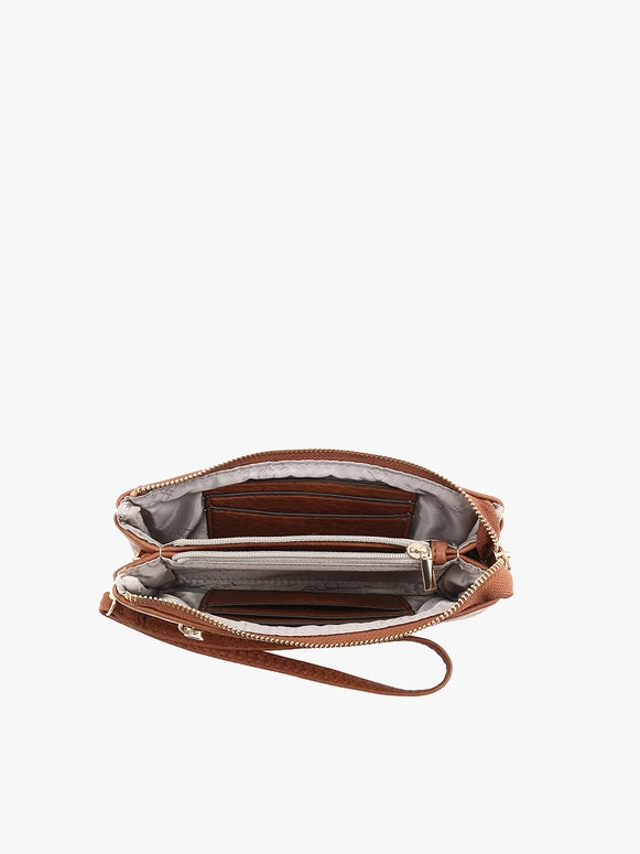 Jen & Co. Ariel Distressed Dual Compartment Wristlet Wallet-Brown
