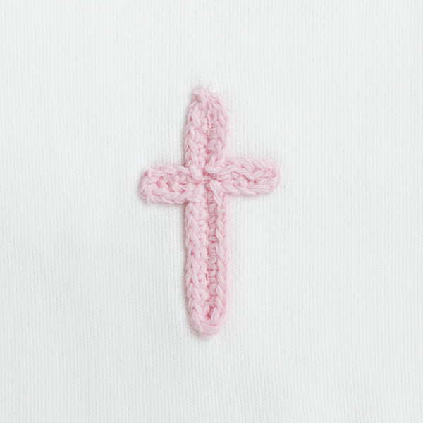 MUD PIE PINK CROCHET CROSS BIB