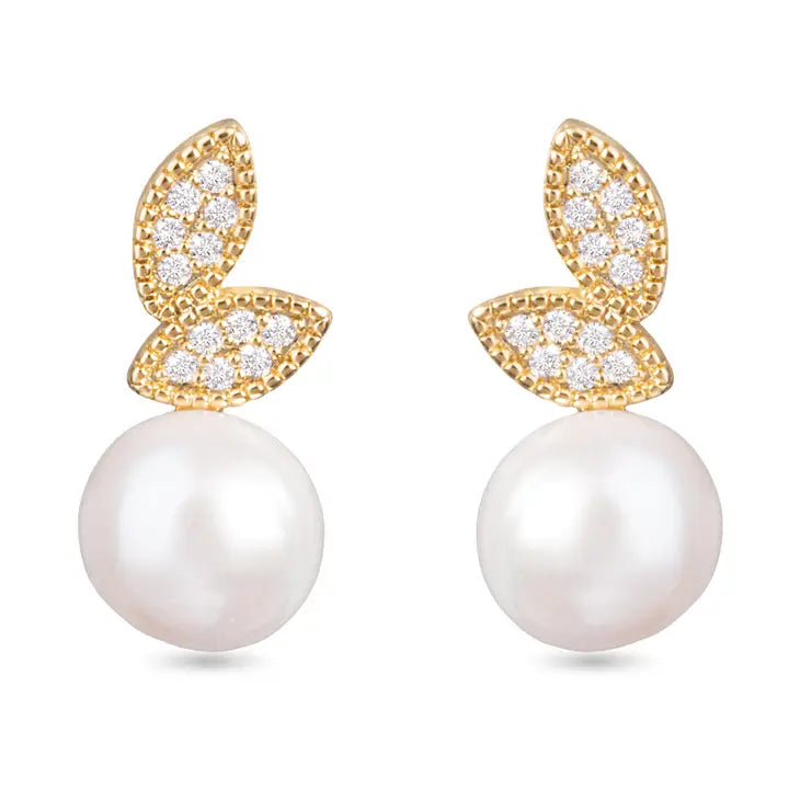 Amanda Blu Cz Leaf with Pearl Earrings - Gold