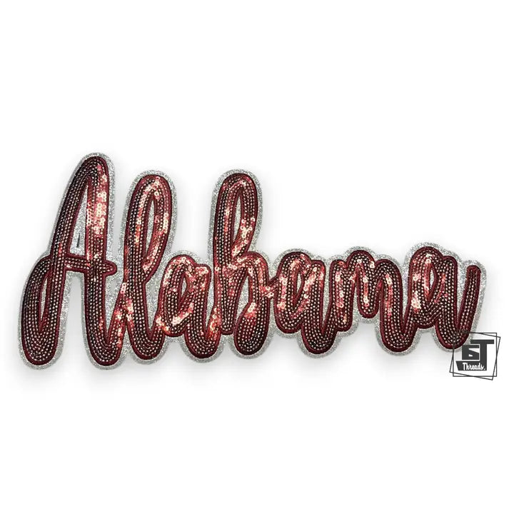Maroon Cursive Sequin Alabama