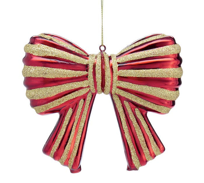 burton + BURTON ORNAMENT RED BOW WITH GOLD GLITTER