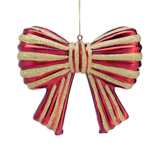 burton + BURTON ORNAMENT RED BOW WITH GOLD GLITTER