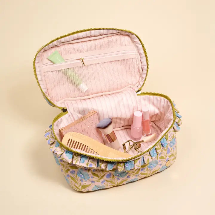 The Darling Effect Glam & Go Quilted Cosmetic Bag–Poppin' Petals Aqua