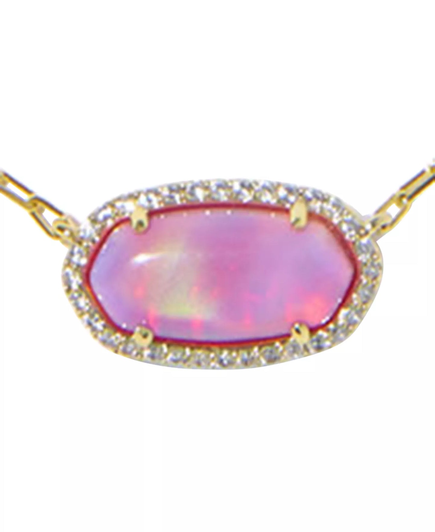 KENDRA SCOTT ELISA PAVE FRAME SHORT PENDANT NECKLACE GOLD PINK OPALESCENT RESIN