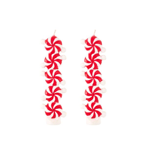 MUD PIE CHRISTMAS CANDY MINI TAPER CANDLE SET OF 2