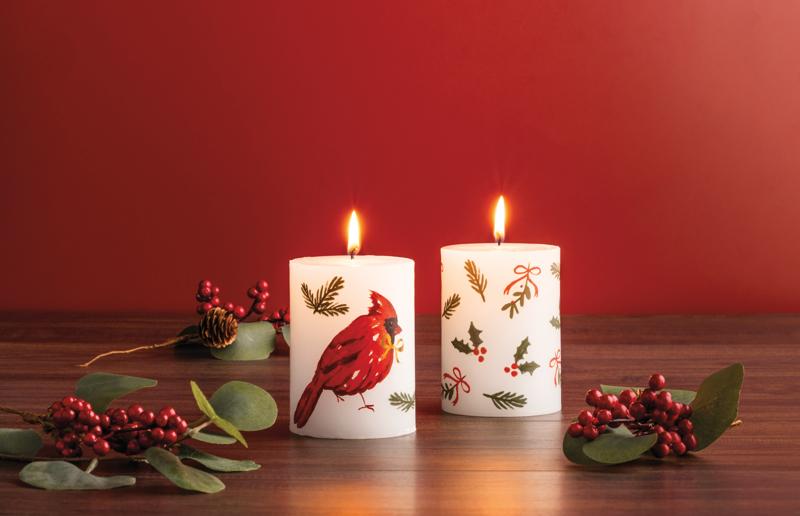 MUD PIE TOILE CARDINAL PAINTED PILLAR CANDLE
