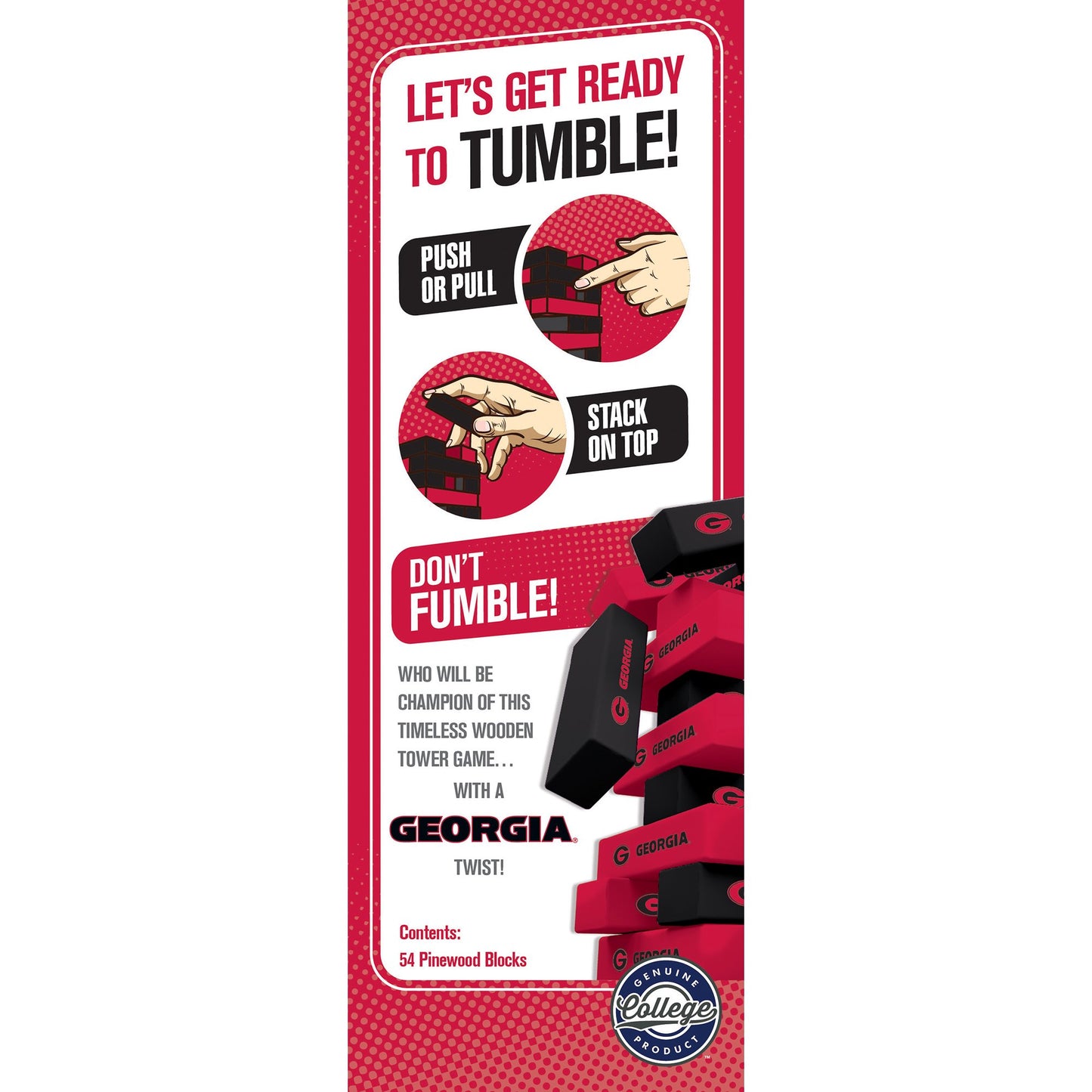 MasterPieces Real Wood Block Tumble Towers - NCAA Georgia Bulldogs