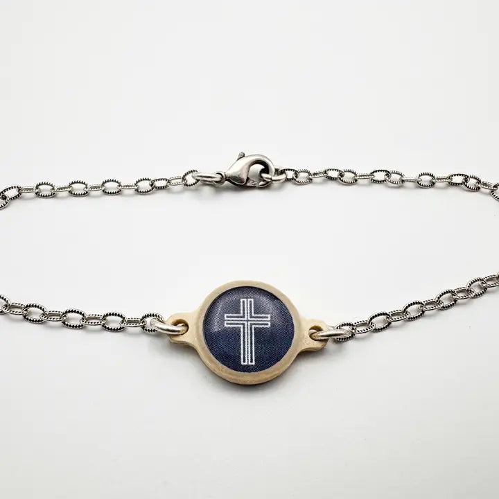 Versible Tap To Pray™ - Survivor Series Handmade Bracelets-.999 Silver-Plated + Slate Cross
