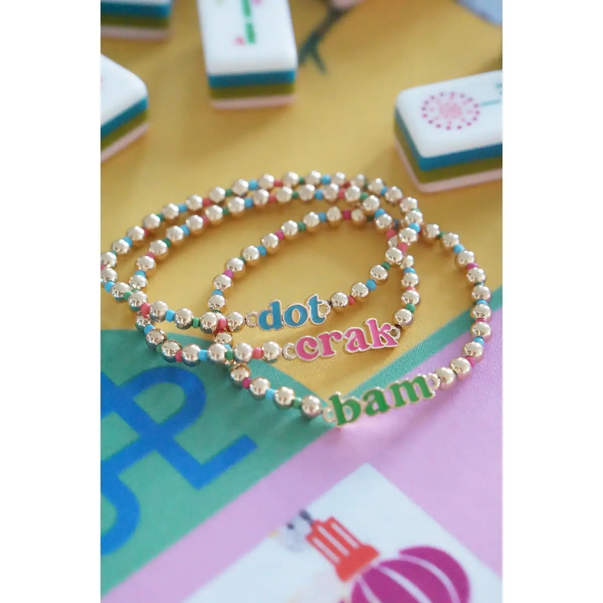 Canvas Style Dot Crak Bam Rainbow Ball Bead Stretch Bracelet Set of 3