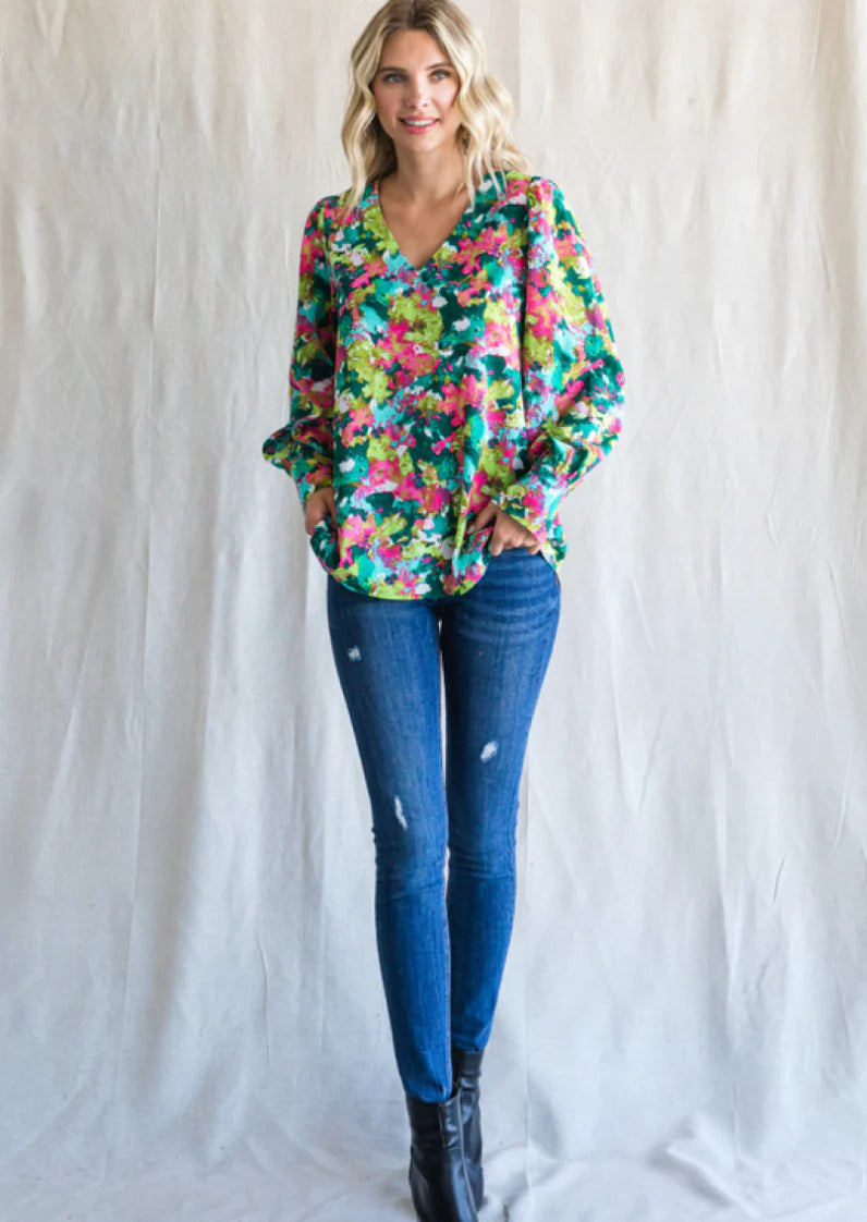 JODIFL Beautiful V-Neck Bubble Sleeve Top
