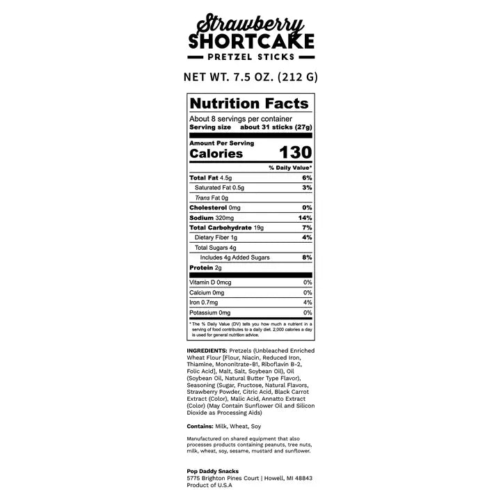 Pop Daddy Snacks Berry Delicious Strawberry Shortcake Pretzels 7.5oz ππ₯¨