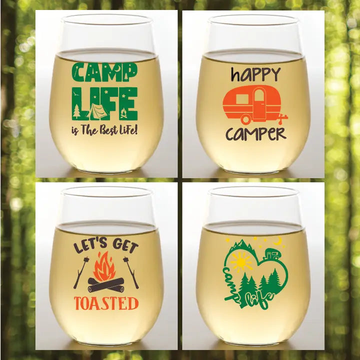 Wine-Oh! Camping Unbreakable Stemless Tritan Plastic Wine Glasses