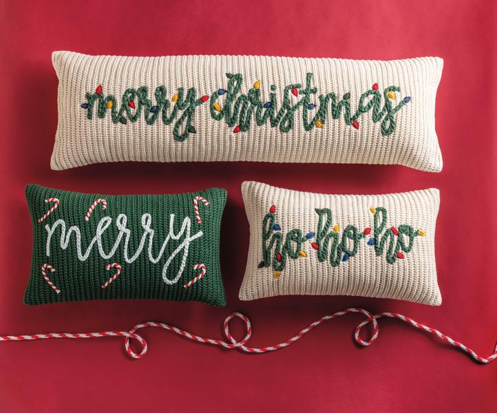 MUD PIE HO HO CHRISTMAS CHUNKY KNIT PILLOW